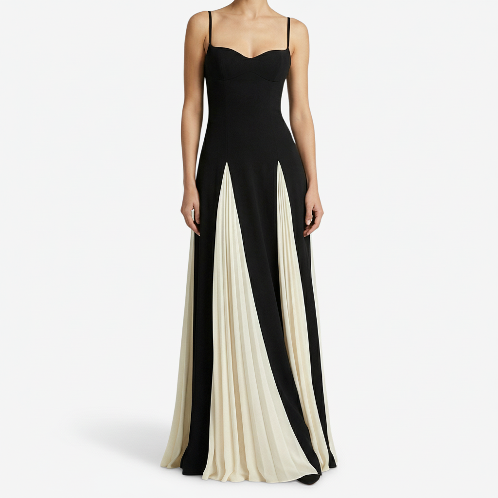 VALERIQUE | Femme Robe longue à fines bretelles coupe ajustée détail plissé style fluide