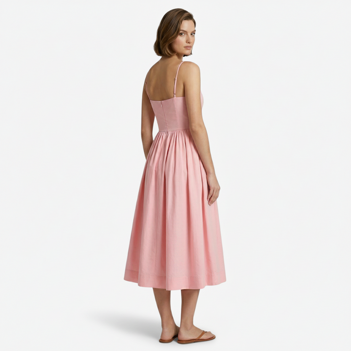 VALERIQUE | Femme Robe midi à fines bretelles coupe évasée style décontracté