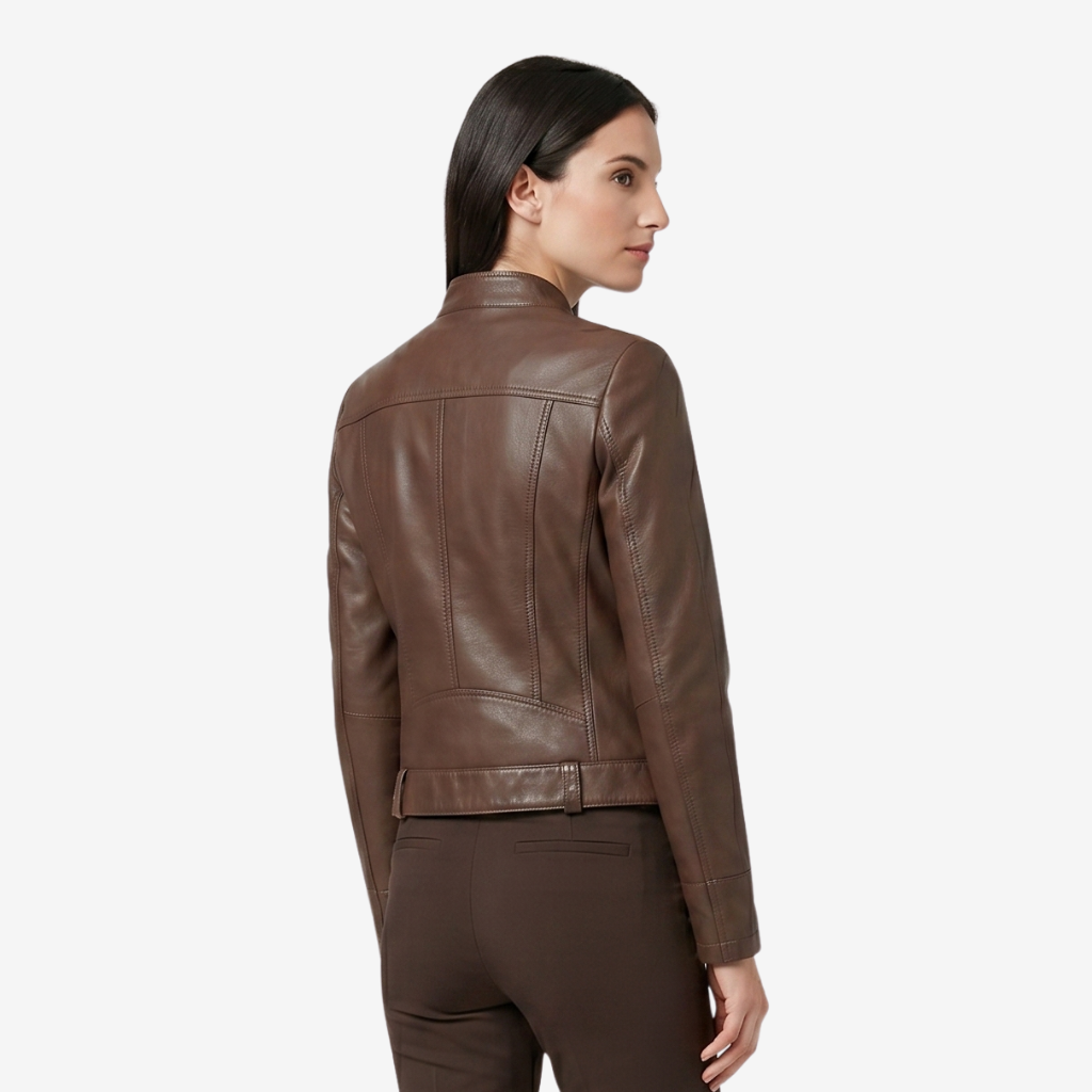 VALERIQUE | Veste en Cuir Femme - Café et Noir