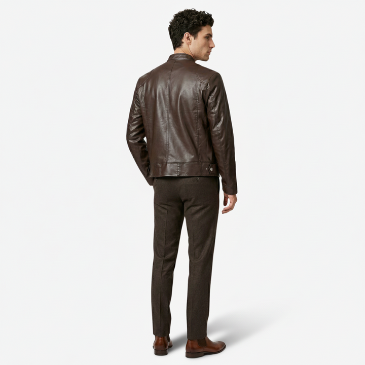 VALERIQUE | Homme Veste en cuir coupe ajustée col montant style moderne