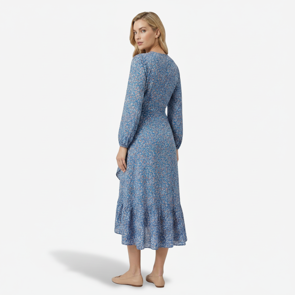 VALERIQUE | Femme Robe Formelle Cache-Cœur en, Manches Longues Bouffantes, Col en V Profond