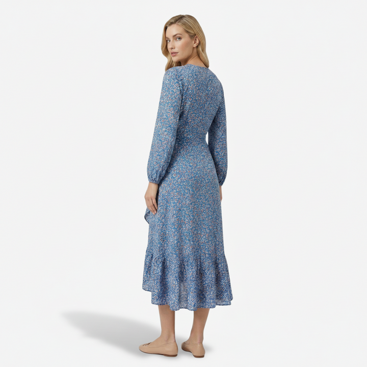VALERIQUE | Femme Robe Formelle Cache-Cœur en, Manches Longues Bouffantes, Col en V Profond