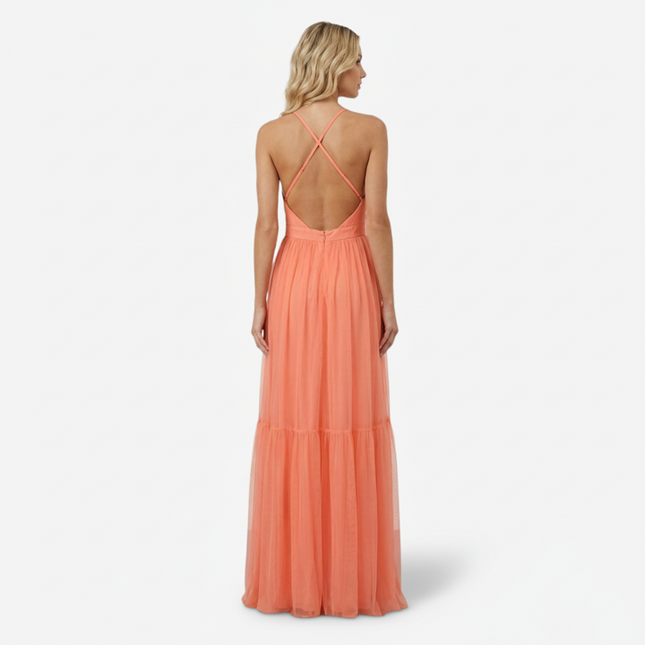 VALERIQUE | Femme Robe longue à fines bretelles coupe évasée détail plissé style fluide