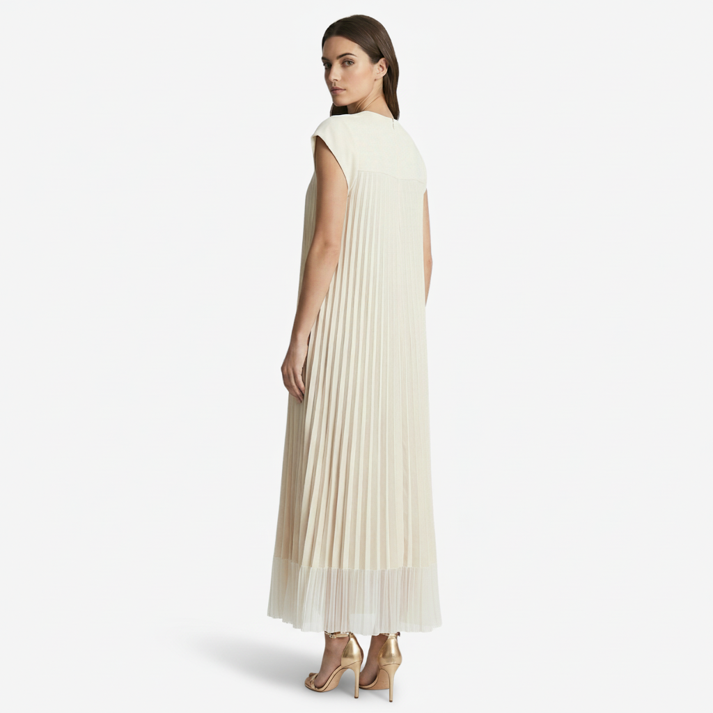 VALERIQUE | Femme Robe midi plissée coupe ample manches courtes style décontracté