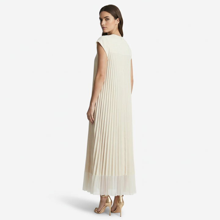 VALERIQUE | Femme Robe midi plissée coupe ample manches courtes style décontracté