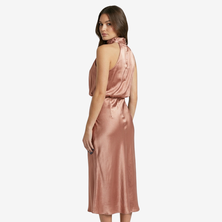 VALERIQUE | Femme Robe midi sans manches coupe ajustée col drapé style fluide