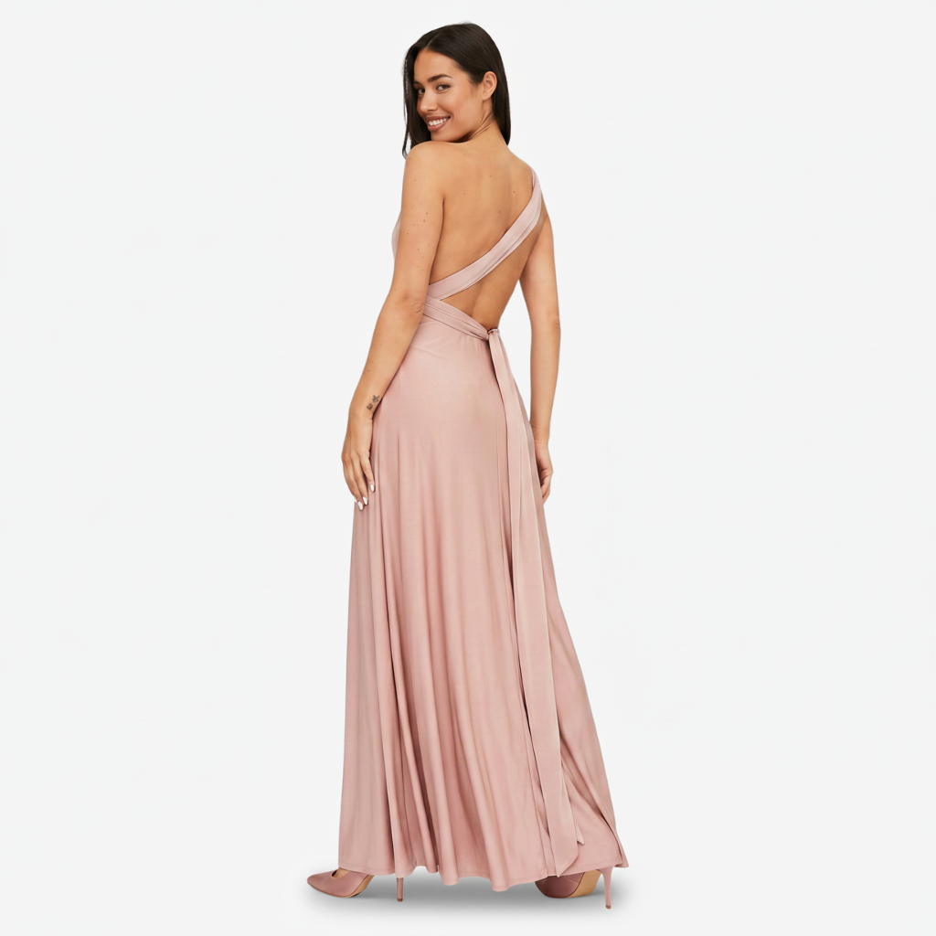 VALERIQUE | Femme Robe Longue Asymétrique pour Femme - Rose Poudré et Beige