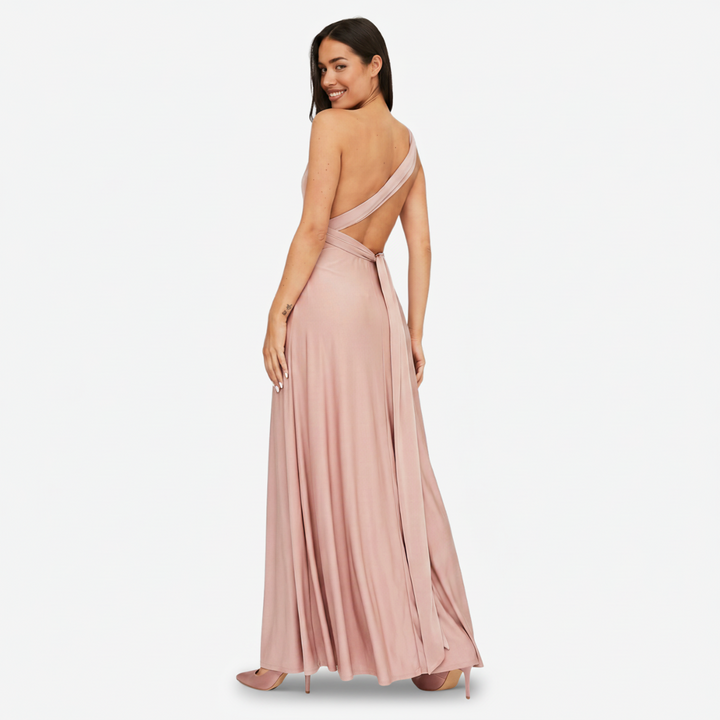 VALERIQUE | Femme Robe Longue Asymétrique pour Femme - Rose Poudré et Beige
