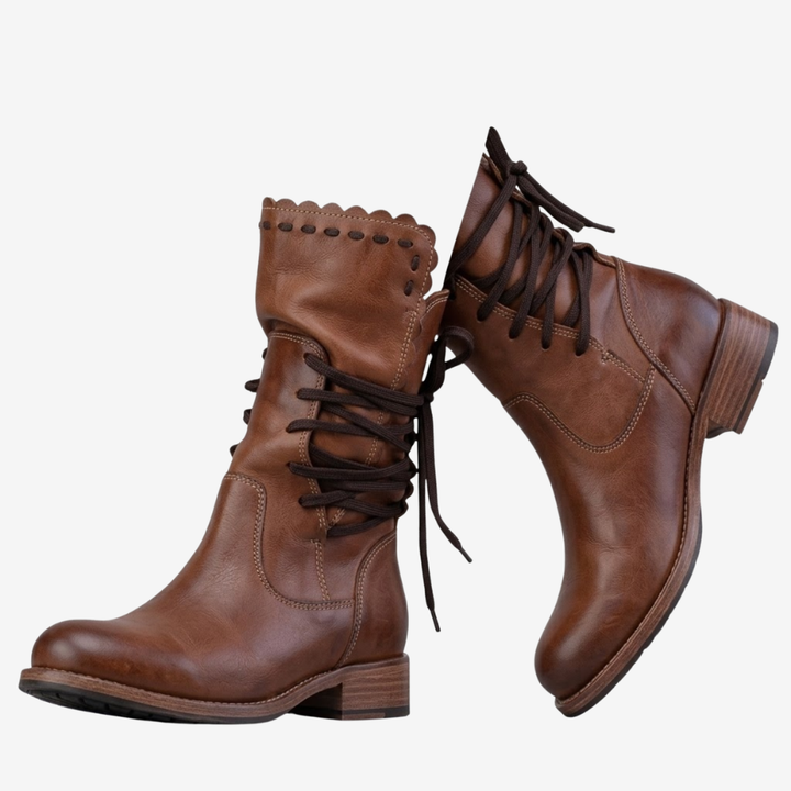 VALERIQUE | Femme bottines café à lacets avec talon bloc et bout rond