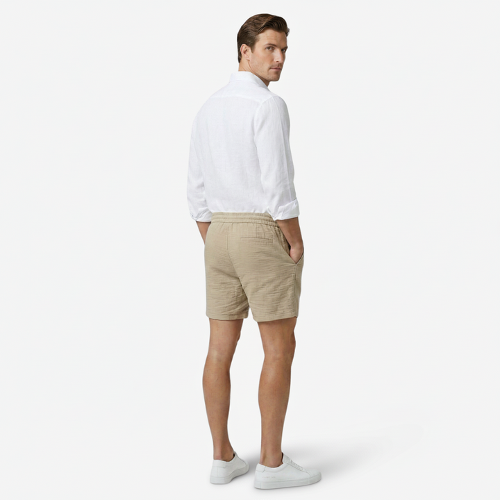 VALERIQUE | Homme Short Décontracté en Mousseline Beige - Taille Élastiquée avec Cordon de Serrage, Poches Latérales