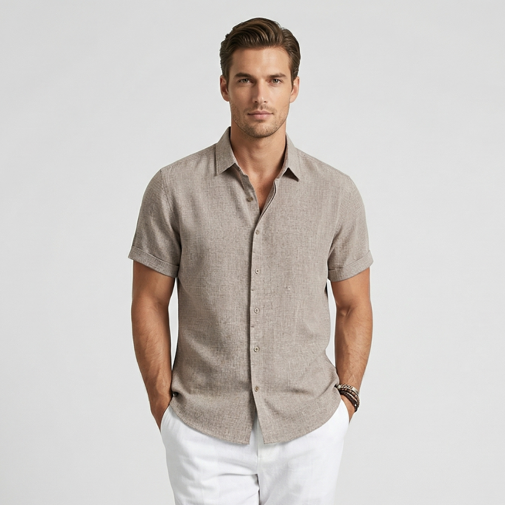 VALERIQUE | Homme Chemise en lin coupe ajustée manches courtes style décontracté