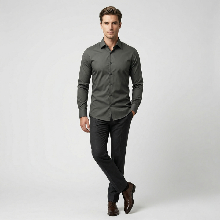 VALERIQUE | Homme Chemise en coton coupe ajustée manches longues style décontracté