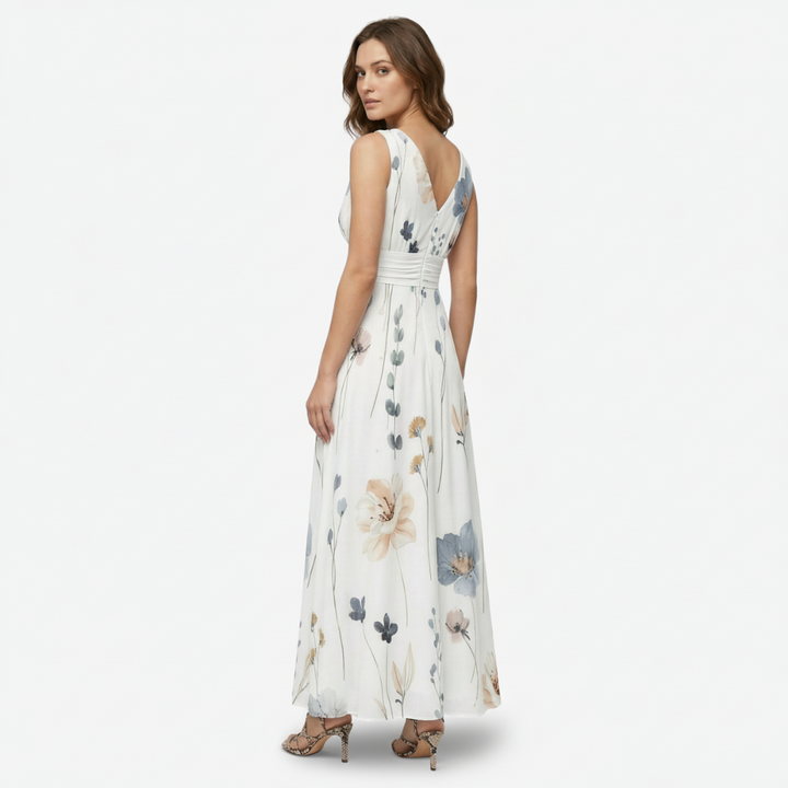 VALERIQUE | Femme Robe longue imprimé floral coupe évasée col V sans manches style décontracté
