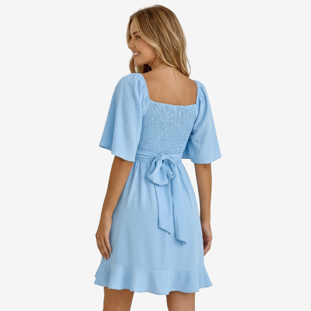 VALERIQUE | Femme Robe courte portefeuille coupe ajustée manches fluides style décontracté
