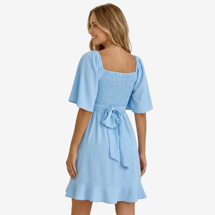 VALERIQUE | Femme Robe courte portefeuille coupe ajustée manches fluides style décontracté