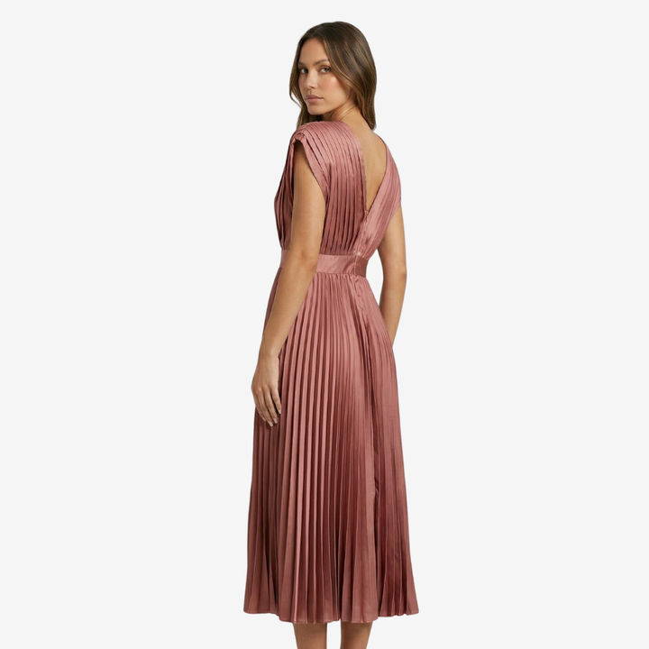 VALERIQUE | Femme Robe midi plissée coupe évasée col V style fluide