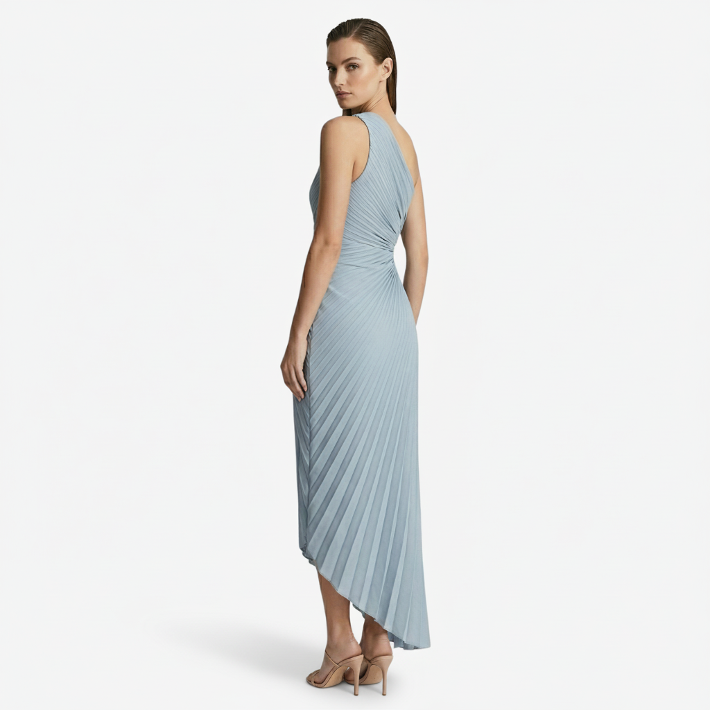 VALERIQUE | Femme Robe asymétrique plissée coupe ajustée une épaule style fluide