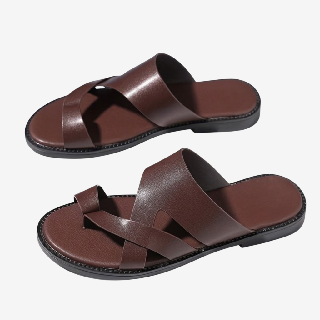 VALERIQUE | Sandales plates marron à brides croisées avec entredoigt