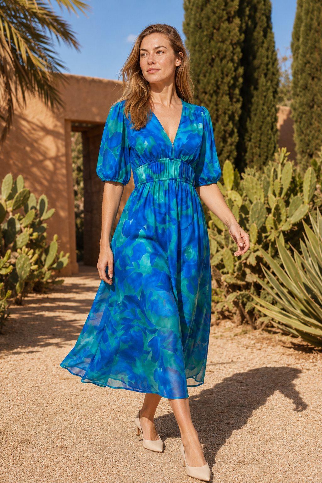 VALERIQUE | Robe à Col V en Coton Léger pour Femme – Taille Marquée