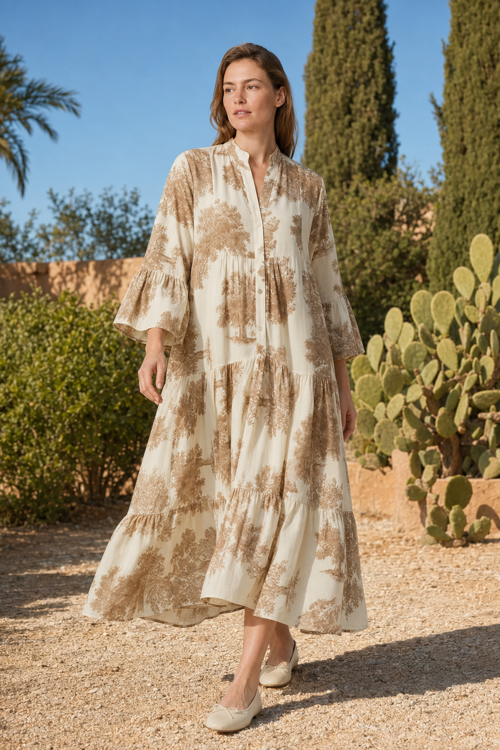 VALERIQUE | Femme Robe longue imprimé coupe ample manches longues style décontracté
