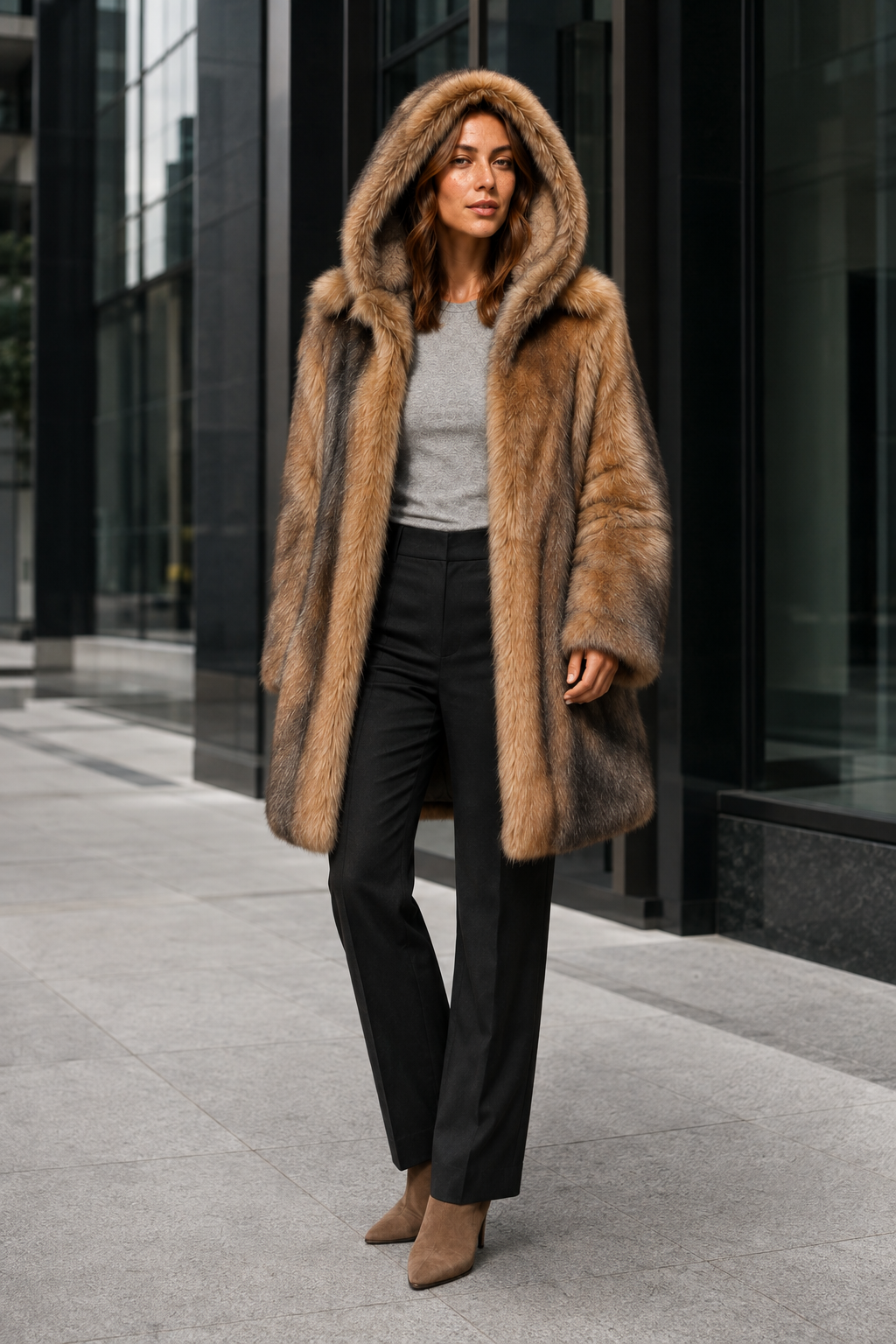 VALERIQUE | Manteau Long pour Femme – Capuche en Fausse Fourrure