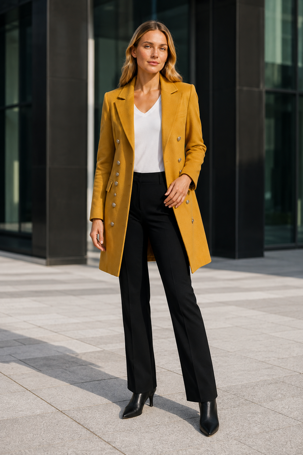 VALERIQUE | Manteau long boutonné pour femme – Modèle croisé à revers crantés