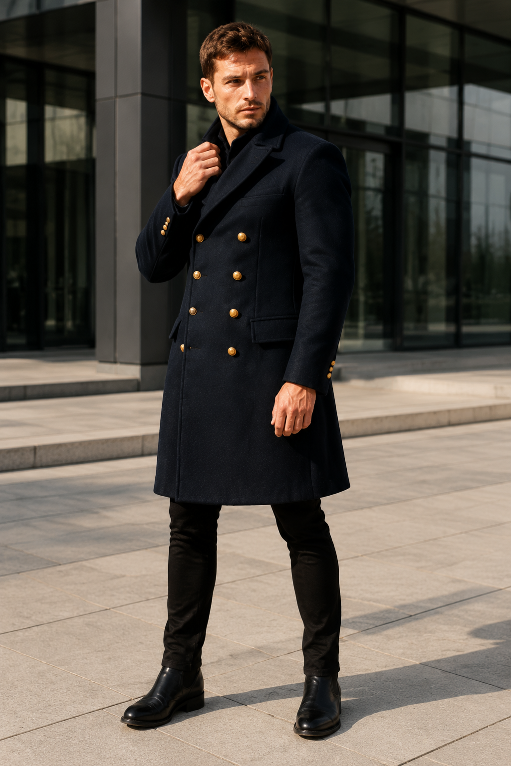 VALERIQUE | Manteau Long Croisé pour Homme – Col à Revers et Fermeture Boutonnée
