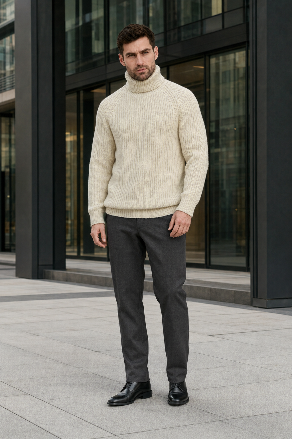 VALERIQUE | Pull pour homme à col montant – Coupe droite en maille côtelée