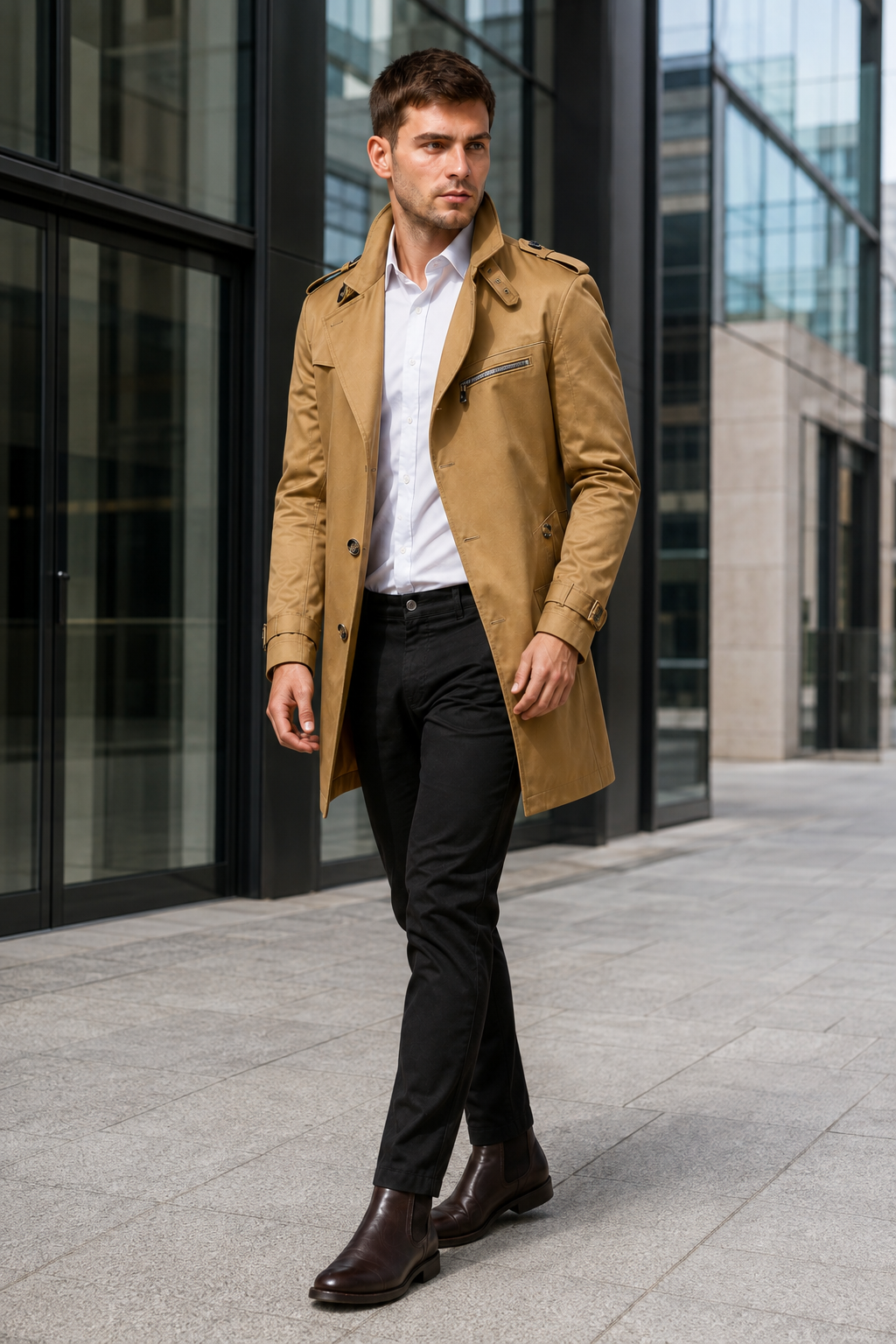 VALERIQUE | Trench-coat pour homme à ceinture – Col à revers et fermeture boutonnée