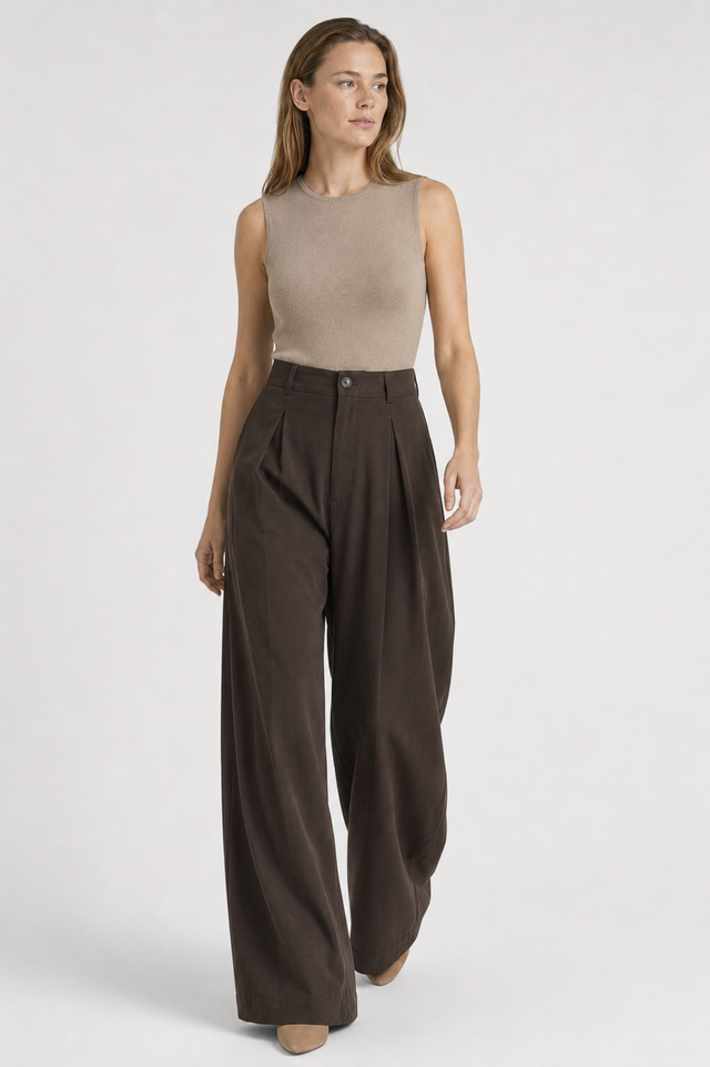 VALERIQUE | Pantalon Large Plissé Jacquard pour Femme – Élégance Fluide