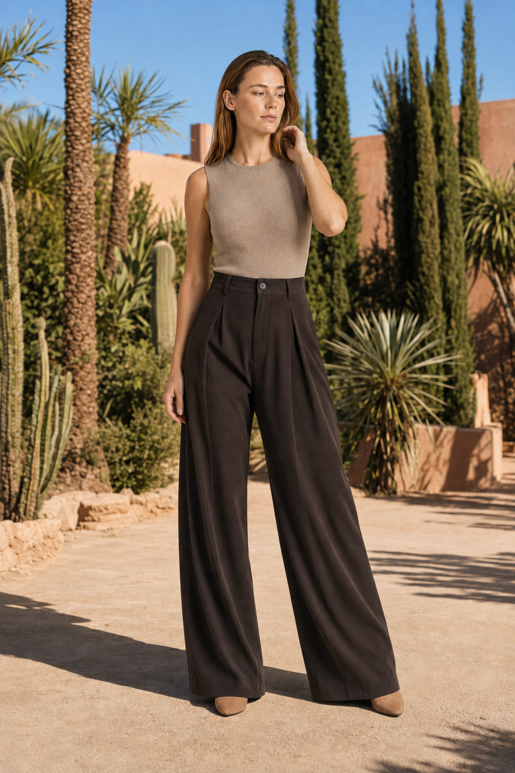 VALERIQUE | Pantalon Large Plissé Jacquard pour Femme – Élégance Fluide