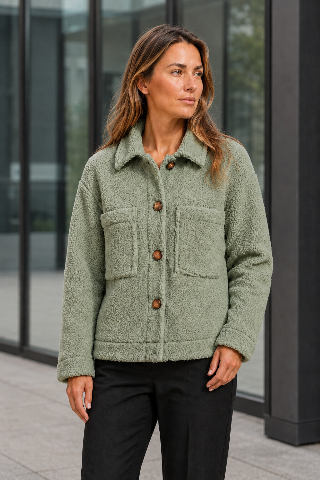 VALERIQUE | Manteau Droit Femme – Polaire Texturée et Poches