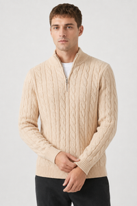 VALERIQUE | Pull Homme Jacquard Demi-Zip – Style Intemporel