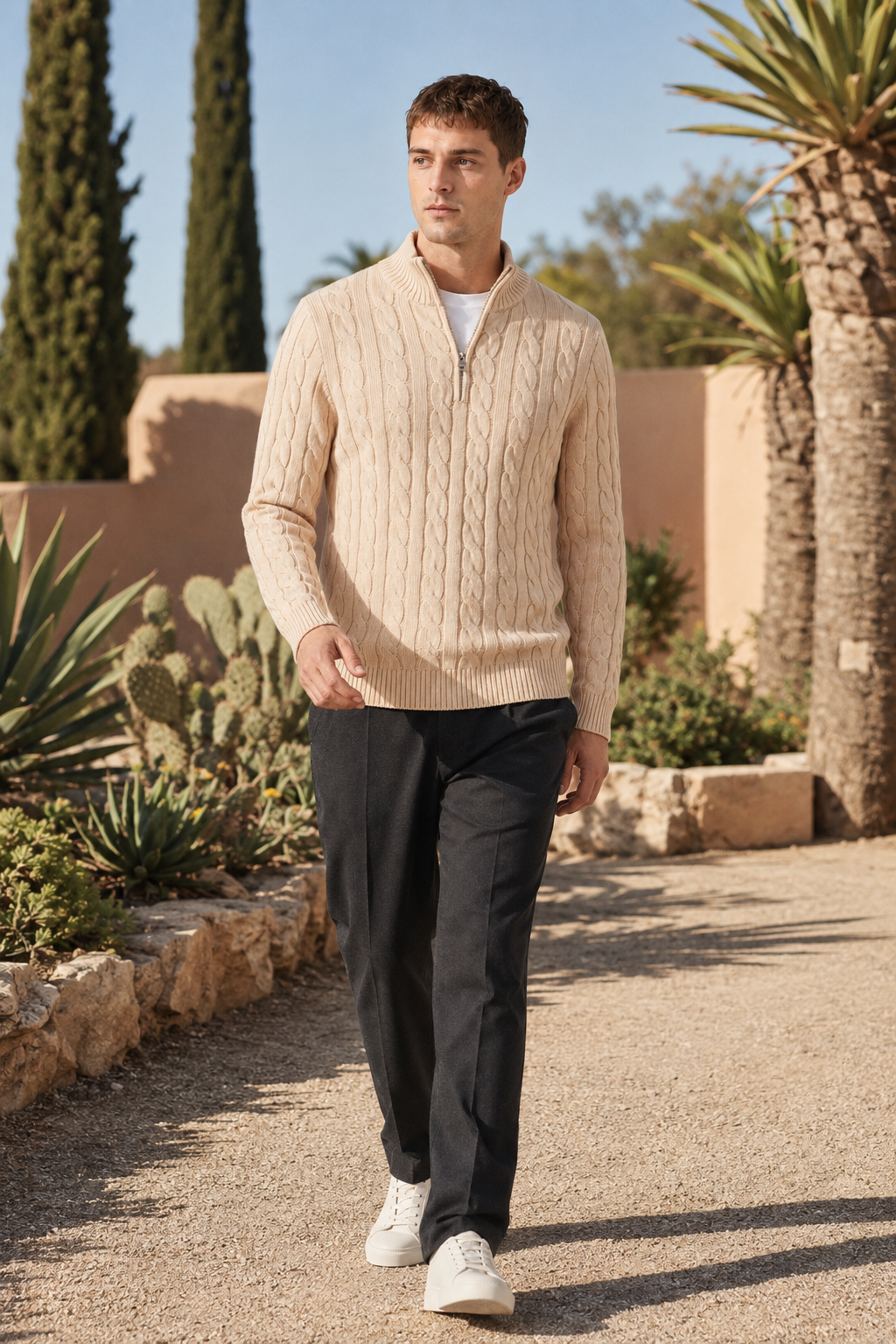 VALERIQUE | Pull Homme Jacquard Demi-Zip – Style Intemporel