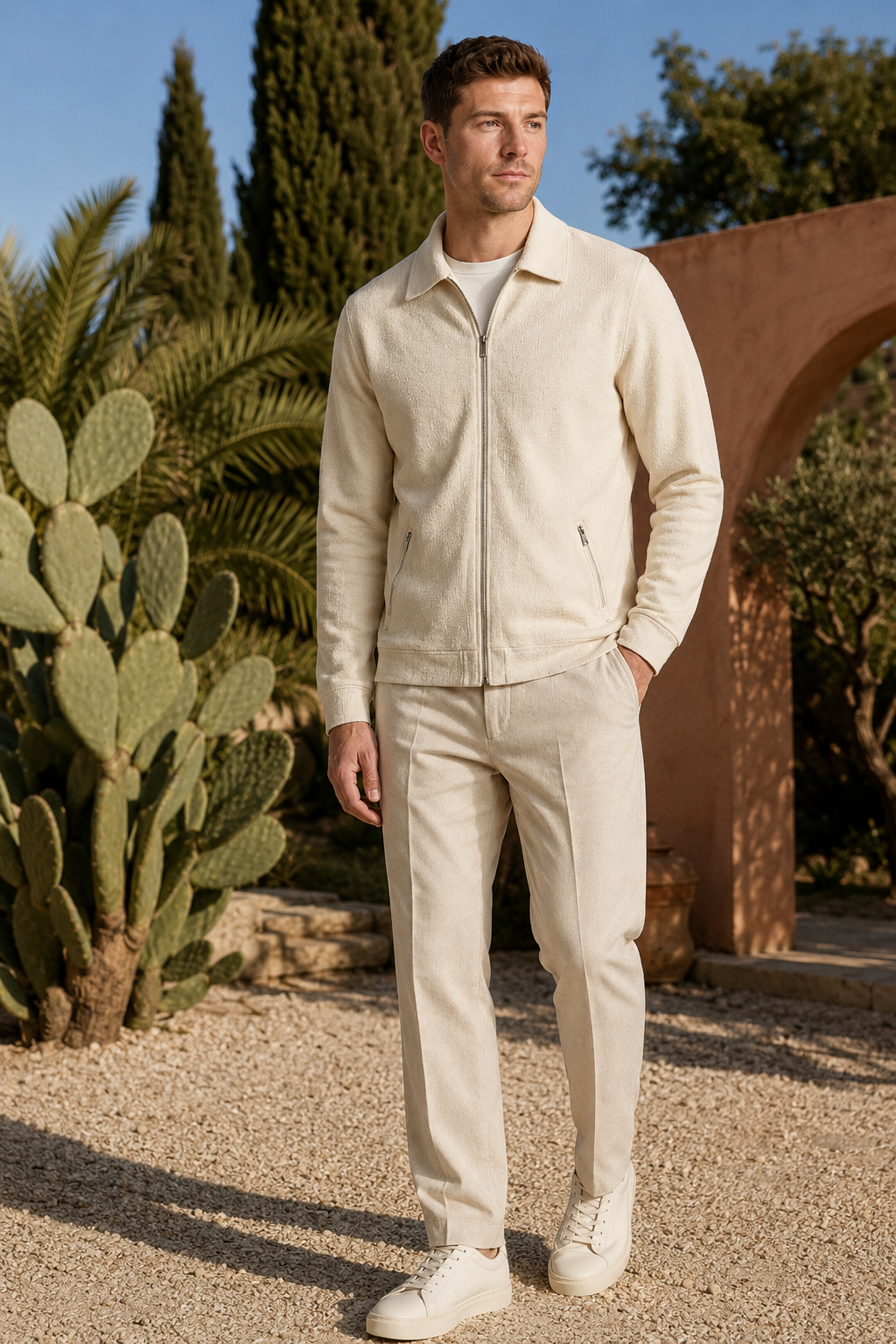 VALERIQUE | Homme Veste zippée texturée coupe ajustée col chemise style minimaliste