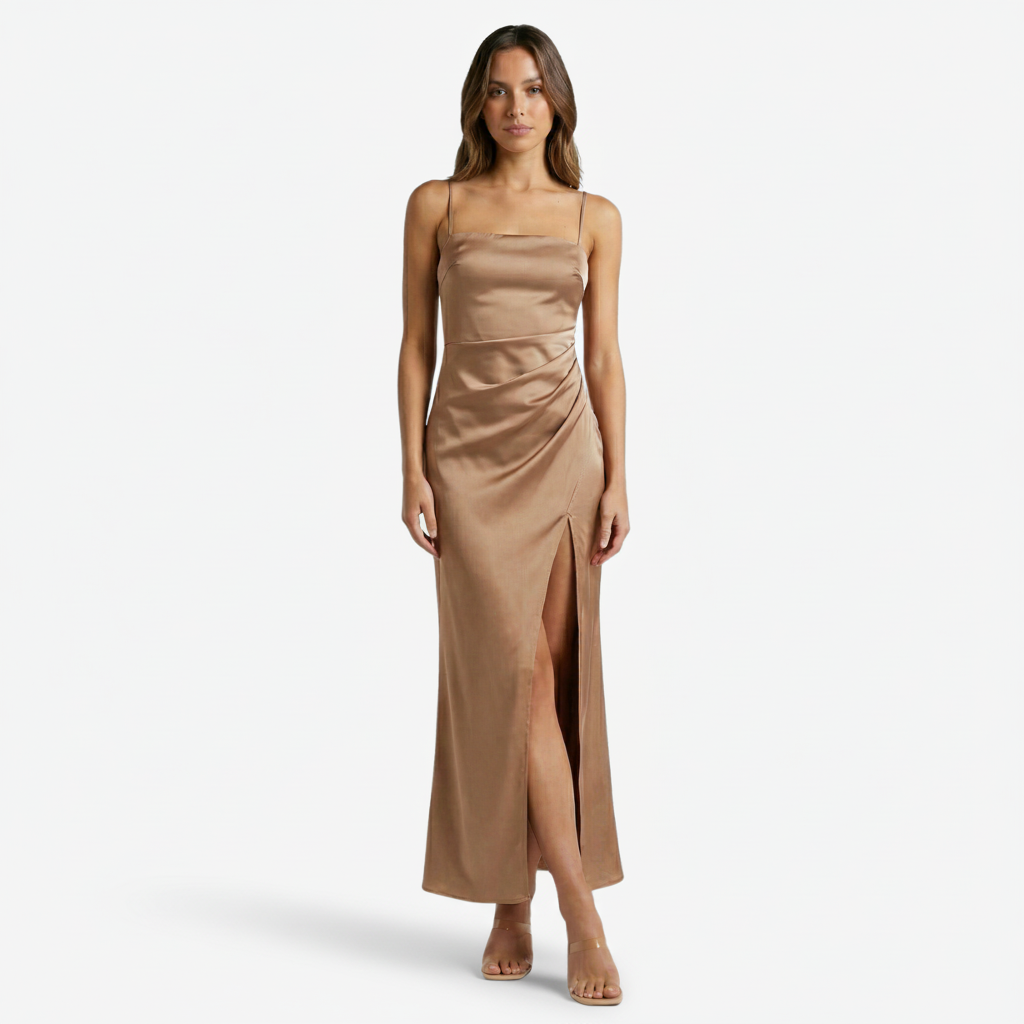 VALERIQUE | Femme Robe longue à fines bretelles coupe ajustée fente latérale style fluide