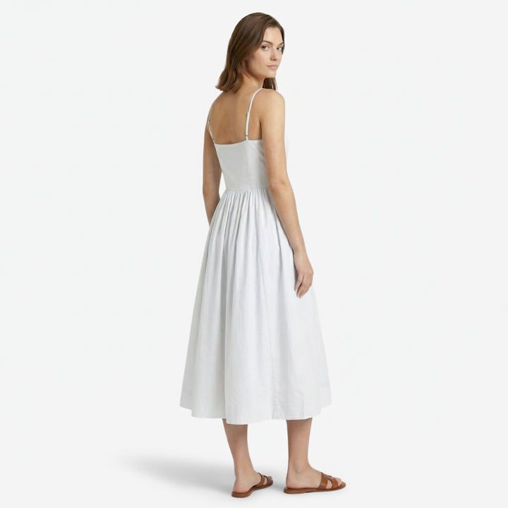 VALERIQUE | Femme Robe midi à fines bretelles coupe évasée style décontracté