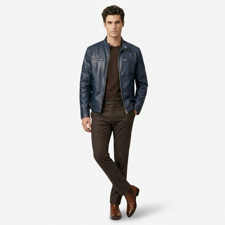 VALERIQUE | Homme Veste en cuir coupe ajustée col montant style moderne