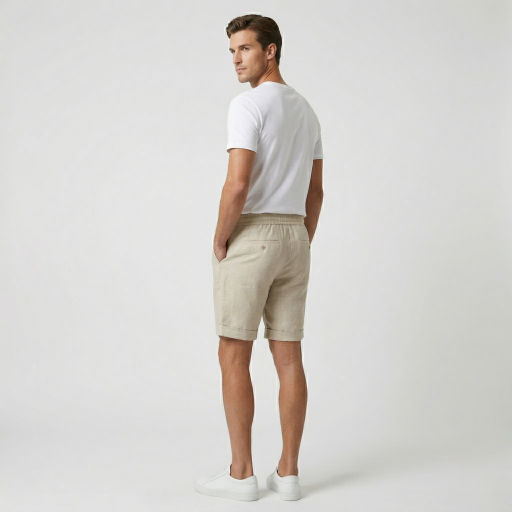 VALERIQUE | Homme short en lin à taille élastique avec cordon de serrage, coupe décontractée confortable