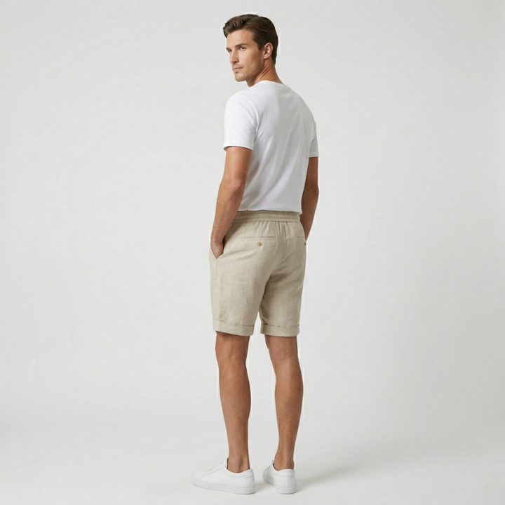 VALERIQUE | Homme short en lin à taille élastique avec cordon de serrage, coupe décontractée confortable