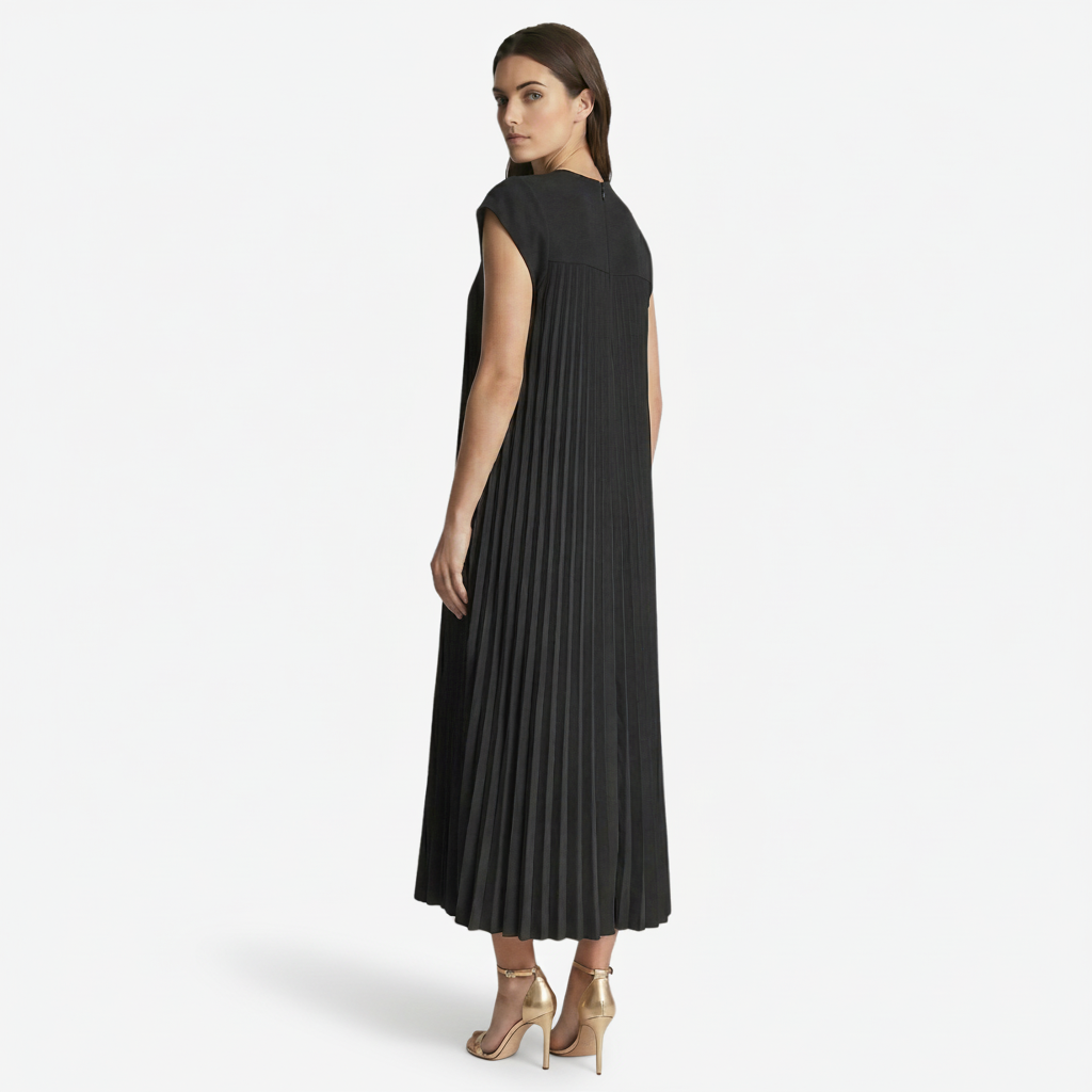 VALERIQUE | Femme Robe midi plissée coupe ample manches courtes style décontracté