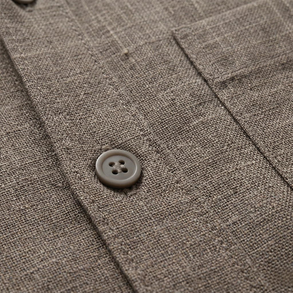 VALERIQUE | Homme chemise en lin à manches courtes avec col officier et fermeture boutonnée pour usage quotidien