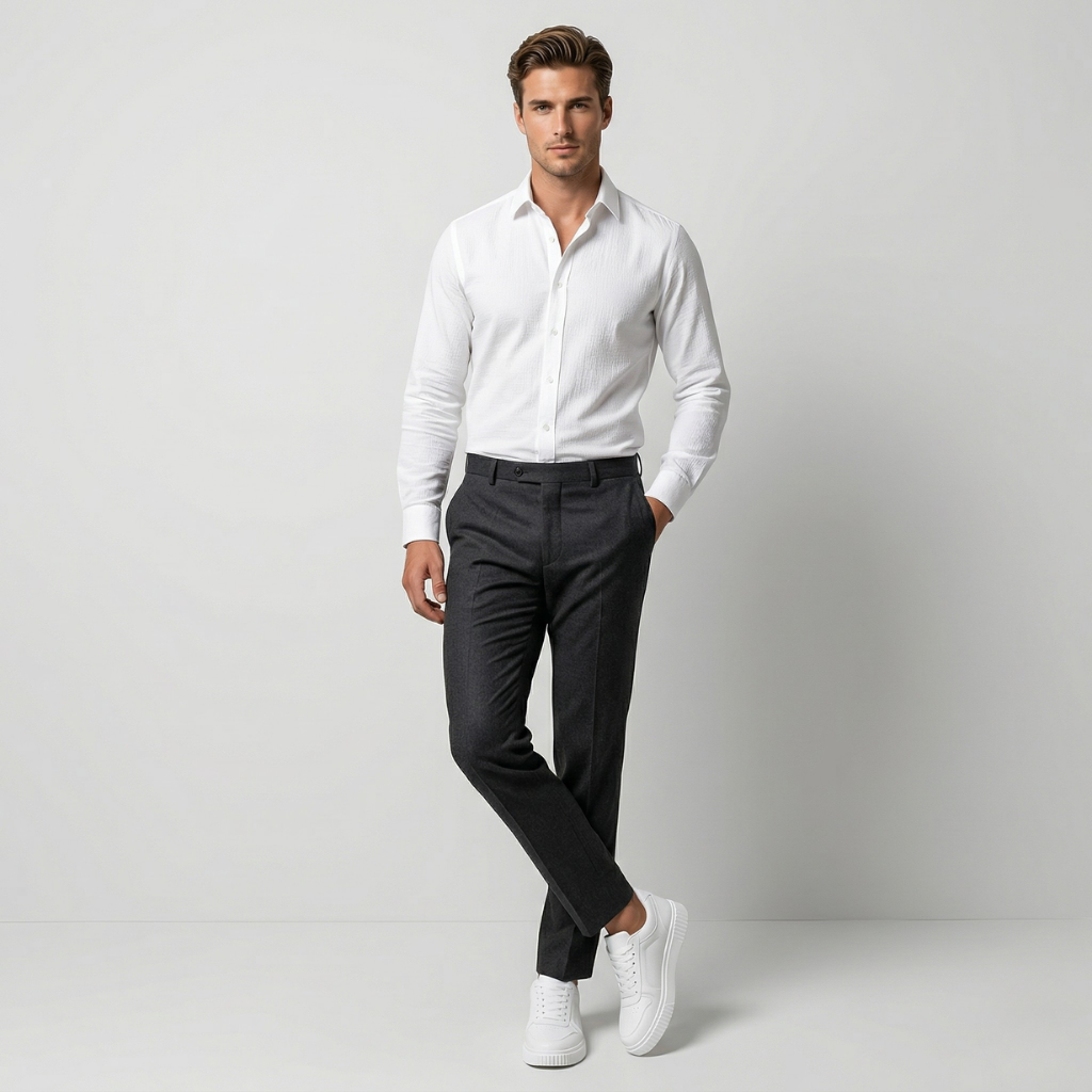 VALERIQUE | Homme baskets basses blanches à lacets avec semelle épaisse crantée style minimaliste pour usage quotidien