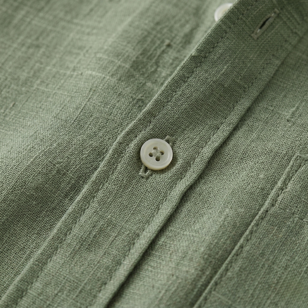 VALERIQUE | Homme chemise sauge en lin à manches courtes avec col officier et fermeture boutonnée pour usage quotidien