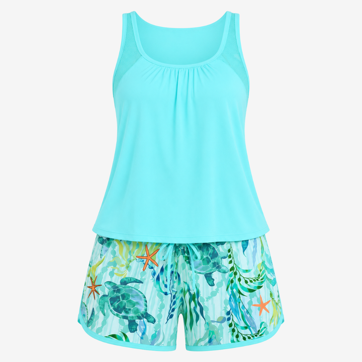VALERIQUE | Ensemble Tankini Femme – Haut Racerback Séchage Rapide et Short Imprimé