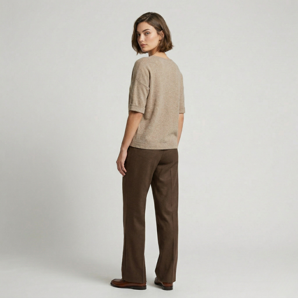 VALERIQUE | Femme pull à col V manches courtes coupe décontractée style minimaliste pour usage quotidien