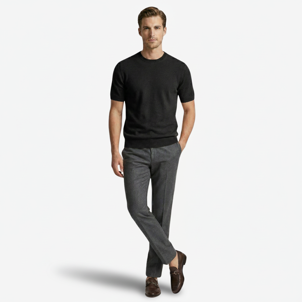 VALERIQUE | Homme T-shirt maille fine coupe ajustée col rond style minimaliste