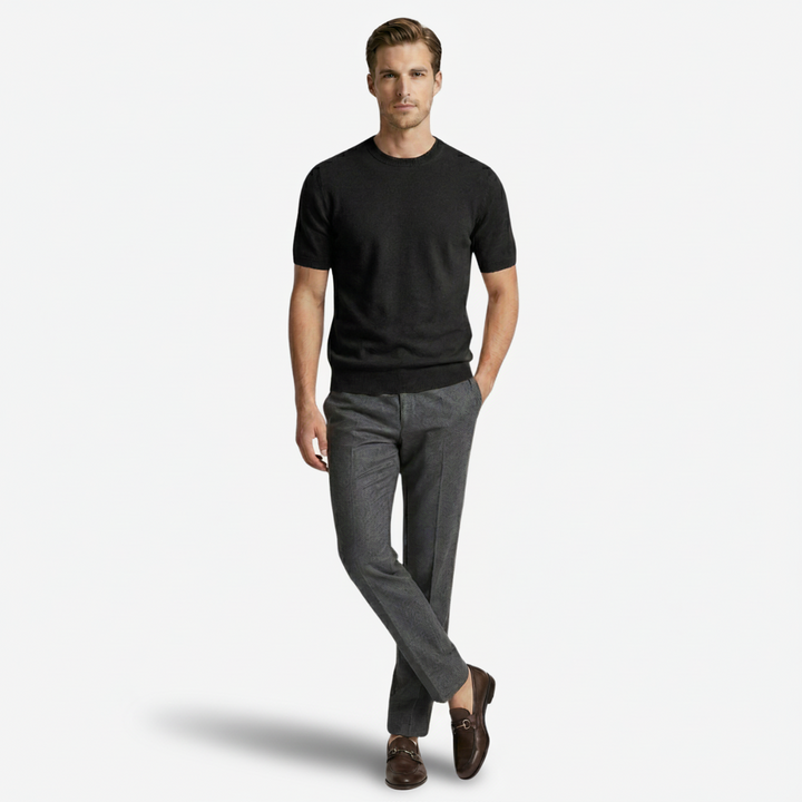 VALERIQUE | Homme T-shirt maille fine coupe ajustée col rond style minimaliste