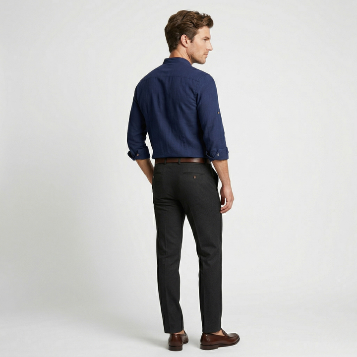 VALERIQUE | Homme Chemise en coton coupe ajustée manches longues col officier style décontracté