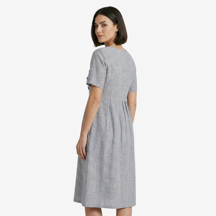VALERIQUE | Femme Robe en lin coupe évasée manches courtes style décontracté